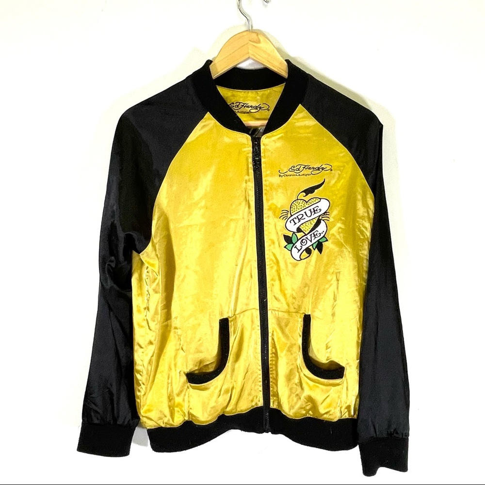 ed hardy christian audigier vintage reversible new york bomber size xl